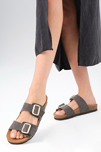 Mio Gusto Lily Anthracite Orthopedic Cork Sole Slippers
