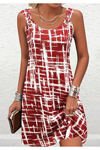 Little Visqon Women's Strappy Bird's Eye Detailed Patterned Single Jersey Dress