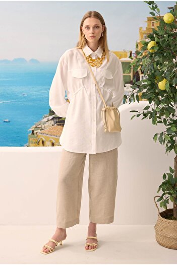 HEQA Verev Drawstring Detailed Shirt White