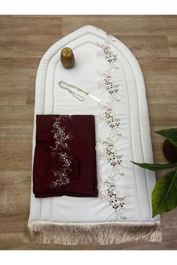smart home Prayer set consisting of an embroidered padded sponge rug, a prayer sheet, excellent soft, cool material for comfort, an incense burner, and a prayer beads.