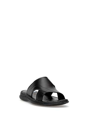 Ayakkabı Fuarı Elite Sledu08B Men's Genuine Leather Flat Slippers Black