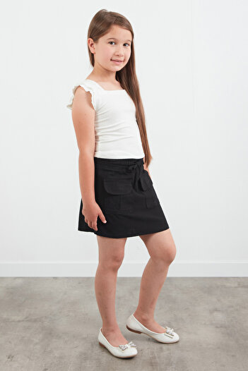 Fulla Moda Girl's Skirt with Tie Waist and Double Pockets