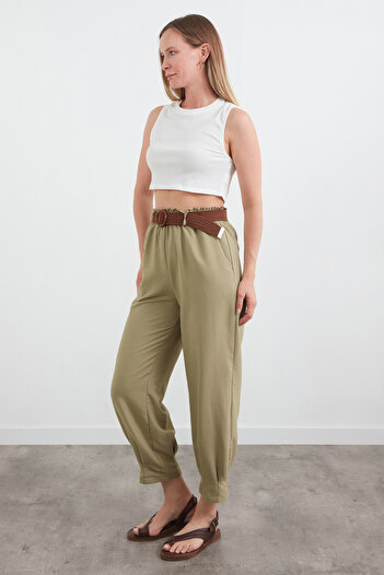 Fulla Moda Elastic Waist Belted Trousers