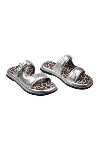 Lady Mia Noya Genuine Leather Buckle Stone Detailed Women's Slippers