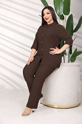 şuranur Wide Pant Set with Buttoned Collars and Belt