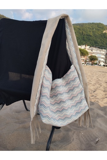 LUTVELIZADE Lütvelizade Real Suede Leather and Woven Shoulder Bag