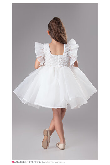 ABİYEKİDS Fluffy Ruffles Flared Kids Evening Dress Aby227