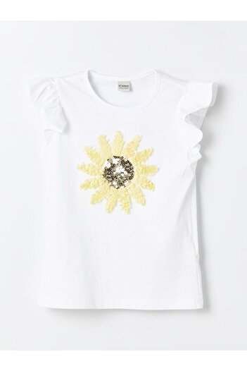 LC Waikiki White Crew Neck Embroidered Short Sleeve Girl's T-Shirt