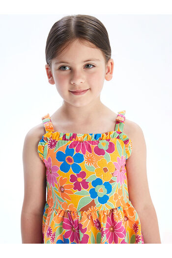 LC Waikiki Lcw kids mixed floral ruffled girl's linen dress