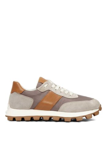 Celal Gültekin Ανδρικό δερμάτινο sneaker με χοντρή σόλα με κορδόνια σε μπεζ χρώμα