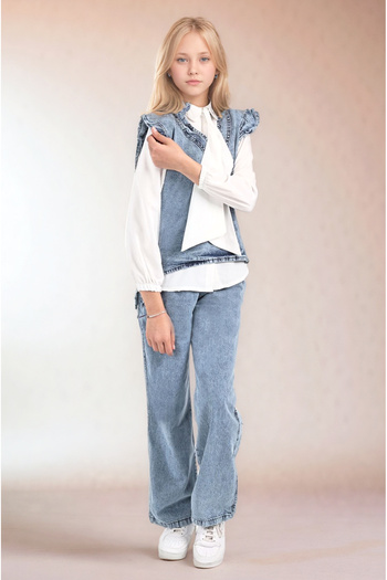Asortik Kids 3-Piece Bottom & Top Jeans Suit for Girls' Hijab Pants-Shirt-Jeans Blouse