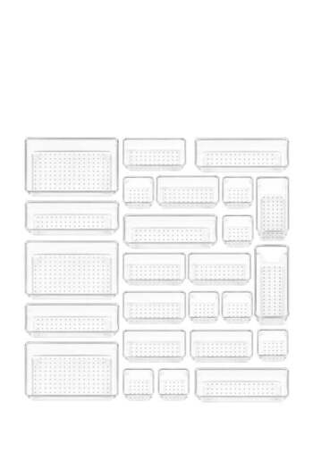 COOYA 25 PCS Placeholder Trays Clear Plastic Drawer Organization Set,for Makeup Bedroom Kitchen Storage