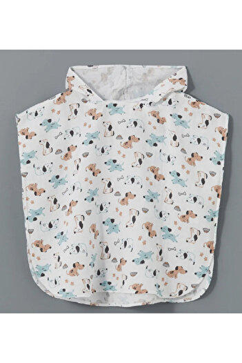 LC Waikiki Lcw Baby Ecru Hooded Printed Baby Boy Muslin Poncho