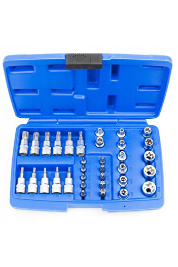 ORYX Set de 34 tubulare chei TORX din oțel CrV, în cutie de depozitare