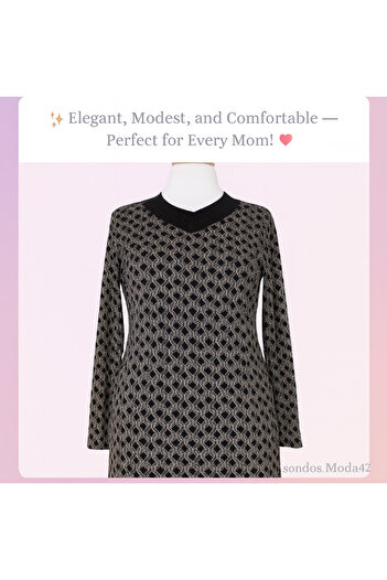 HESNA Γυναικείο φόρεμα Serap Plus Size με εμπριμέ μαύρο σχέδιο