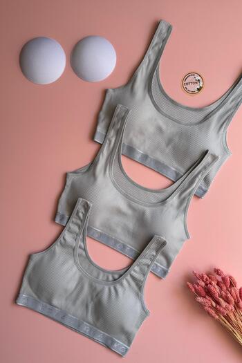 Elosia Light Trace |   Camisole 3-Piece Padded Cotton Gray Color Strap Women's Bra-Singlet