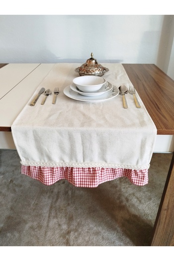 denizli hatırası Natural Organic Soft Linen Frilly Runner 47X120 cm