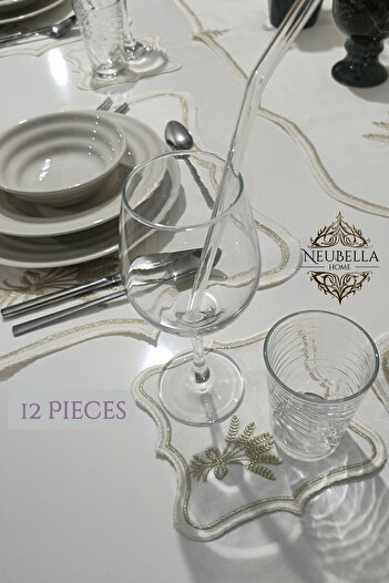 NB Neubella Home Nerina 12 Piece Luxury Cocktail Napkin Presentation Embroidered Cover Set Worry-Free 12-Person Dowry Linen Party