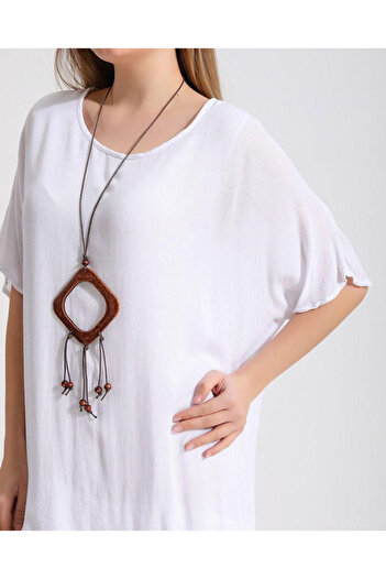 Büyük Hanım Wrapped Fabric Thin Double Layer Cotton Dress with Necklace