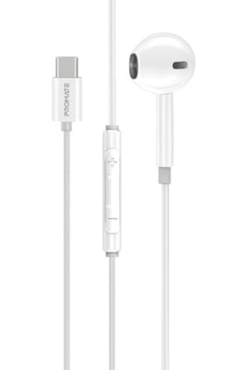 Promate Earbuds with USB-C™ Connector, Ergonomic In-Ear USB-C™ HD Mono Earphone with Mic, Noise