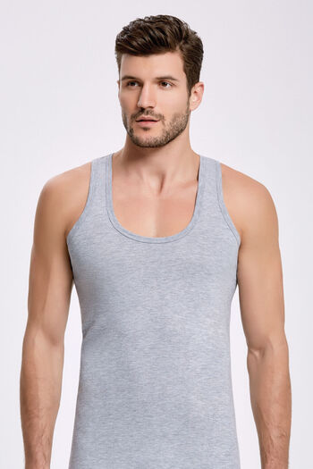 İlke 6 Pieces, 100% Cotton, Relaxed Fit, Men's Undershirt Gray