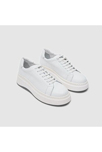 TOGO Beyaz Hakiki Deri Kadın Sneaker Ayakkabı [060144]