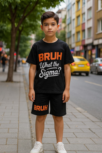 LePold Boy's Bruh Printed Top T-Shirt Black Shorts Suit 6 - 15 Years