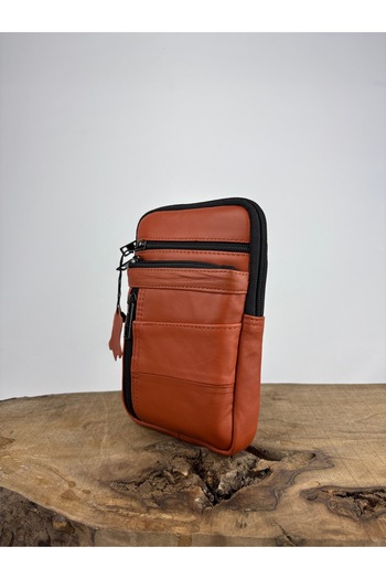 özdemirler deri Genuine Leather Unisex Phone Bag, Leather Waist Bag, Multi-Compartment Leather Shoulder Bag