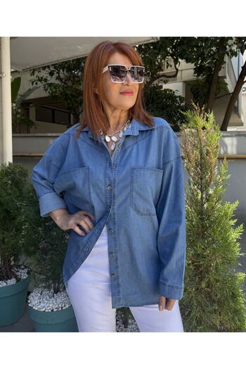 DenizEge Oversize Cotton Denim Shirt Medium Blue