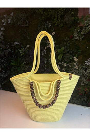 MaVaux Fiona Stylish Straw Shoulder Bag with Natural Wooden Bead Detail