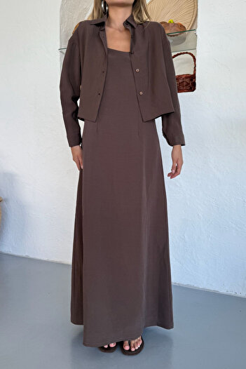 adba style 4025 Γυναικείο Modal Υφαντό Σετ φόρεμα Bolero με ρυθμιζόμενο λουράκι