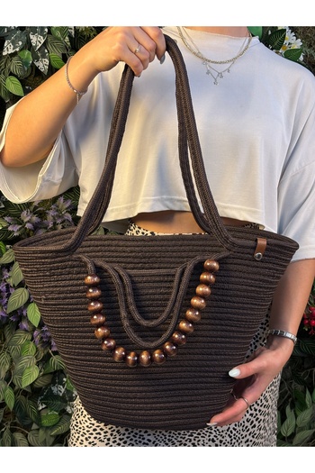 MaVaux Fiona Stylish Straw Shoulder Bag with Natural Wooden Bead Detail