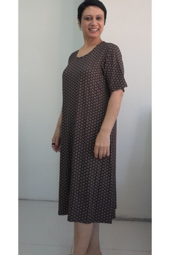 Mertcan Butik Brown Black Print Short Sleeve Combed Viscose Dress