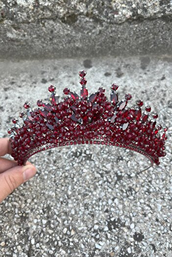 Hobigram Daisy Stone Bridal Crown – Burgundy Henna Wedding Crown Model, Hair Accessory