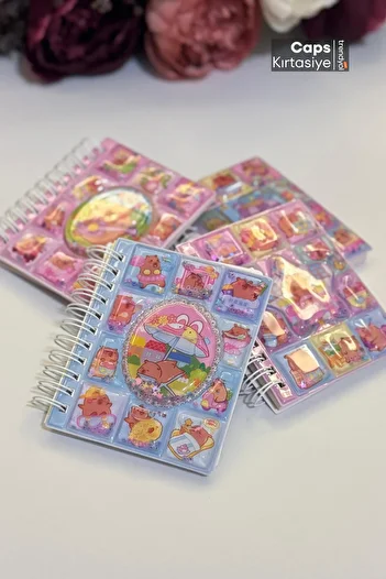 caps anlarınızı paylaştığınız ortağınız 2 Pieces Capybara Themed Water Spiral Glitter Notebook Set - Capybara Stationery Collection