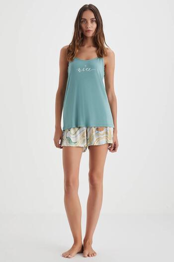 Catherine's Women's Shorts Set – Green Summer Thin Strap Top & Colorful Shorts C0T2N72