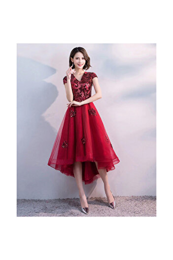 OEM Kasandra asymmetrical dress with red sequins