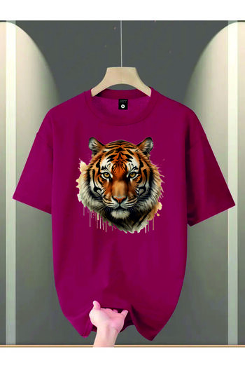 HOFFNUNG Unisex Men/Women Crew Neck Tiger Printed Oversize T-Shirt