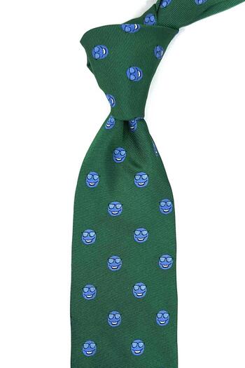 Kravatkolik Green Smiley Emoji Italian Silk Tie Ik1933