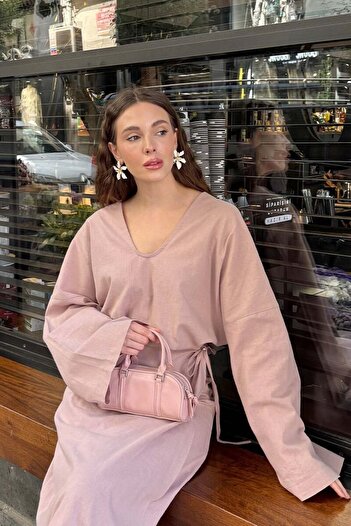 Ceylan Otantik Μπλούζα Dusty Rose Organic Linen με λαιμόκοψη V