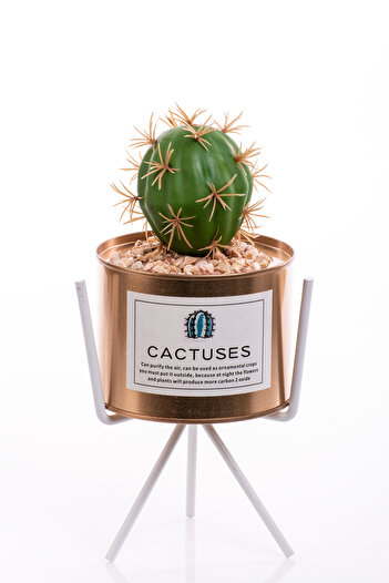 MUKKO HOME Modern Artificial Cactus Pot with Wrought Iron Legs 25 cm |   Maintenance-Free Decorative Flower