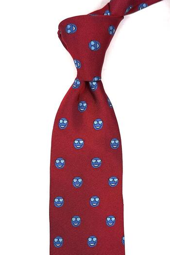 Kravatkolik Red Smiley Emoji Italian Silk Tie Ik1932