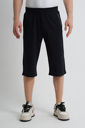 Shooter Sportswear Чоловічі літні капрі синього кольору, зручний крій, бічні кишені, регульована талія на резинці, вишивка.