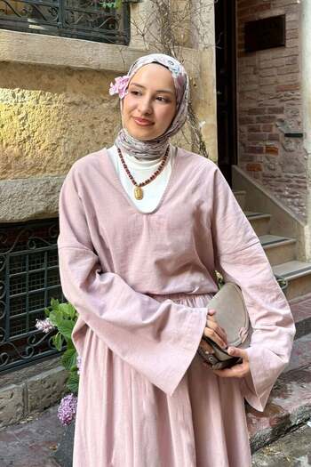 Ceylan Otantik Μπλούζα Dusty Rose Organic Linen με λαιμόκοψη V