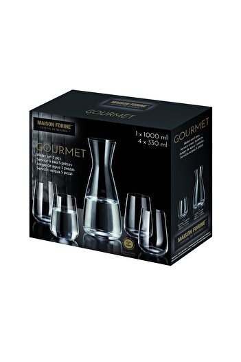 MAISON FORINE Water serving set, 5 pieces, 1 carafe 1L, 4 glasses 330ml, Gourmet