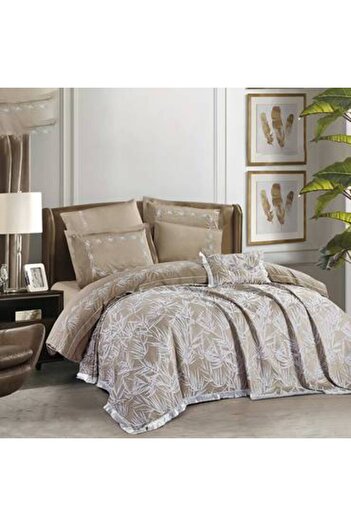 Pazar Home Bedding Bazaar Home Emma Luxury Jacquard Duvet Cover Set 8 Pieces King Size - Light Grey with Stitched Filling 260 x 240 cm for Two People