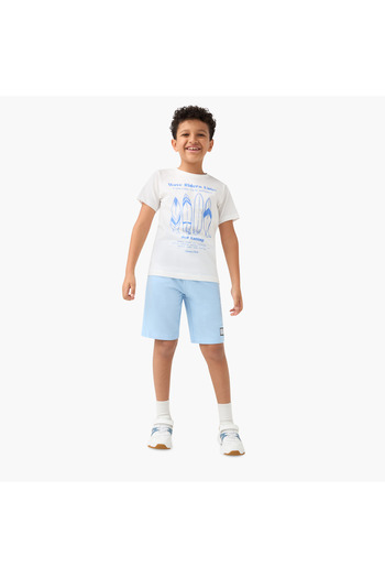 Juniors Graphic Print Crew Neck T-shirt with Short Sleeves