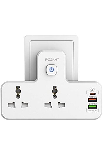Generic PEGANT 3 in 1 Power Extension Socket Plug Adapter, 20W USB-C PD Quick Charge Port, 2 USB-A QC3.0, 2