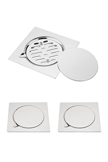 Lawazim Stainless Steel Floor Drain Set 3 pcs 15x15cm Square Cover with Strainer and Lid