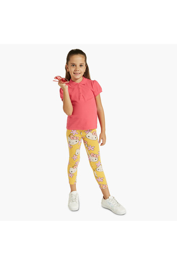 Juniors Solid Polo T-shirt with Short Sleeves and Button Closure